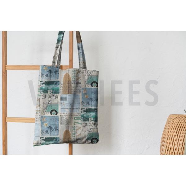 Canvas mit Beachmotiven Hellblau, Creme, Mint auf Ecru